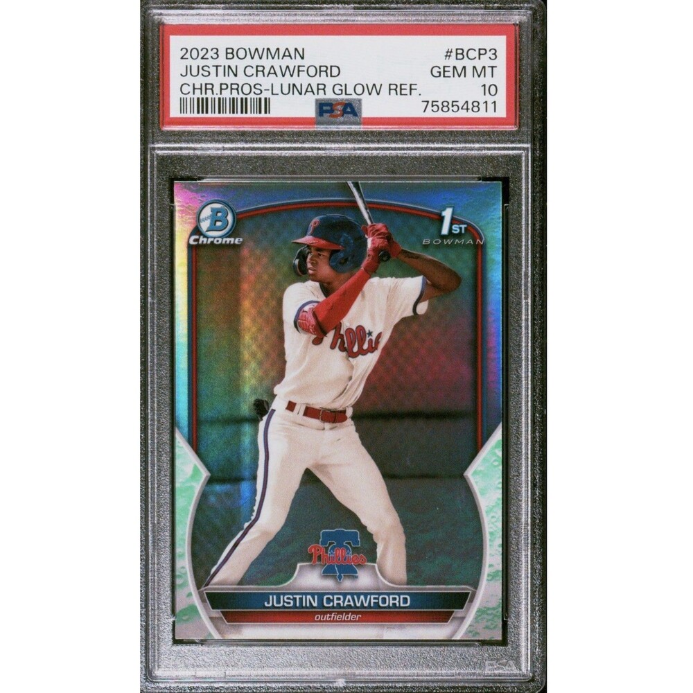 2023 Justin Crawford Bowman Chrome Lunar Glow Refractor GEM MT 10 #BCP3